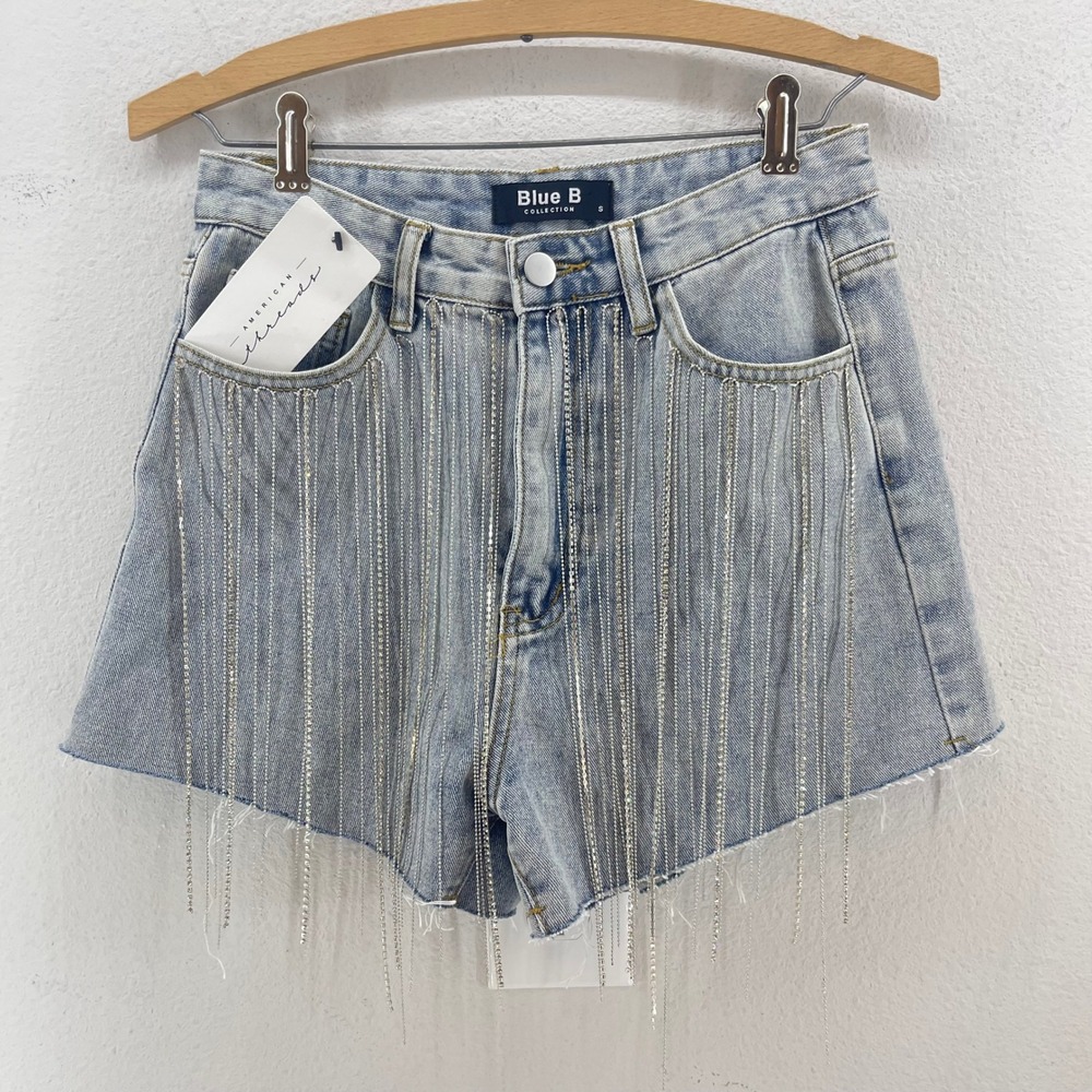 Blue B Women's Light Wash Fringe Jean Shorts